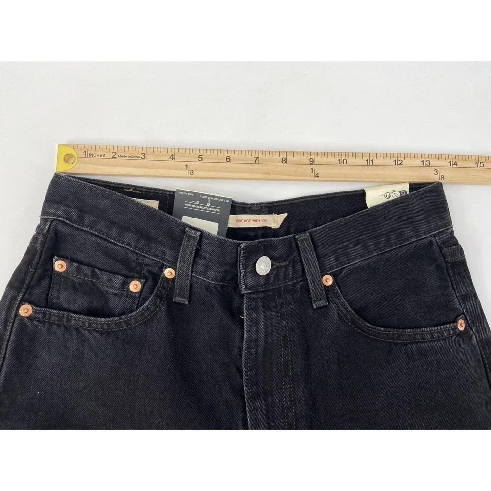 Levis Jeans Womens 27x32 Black Ribcage Wide Leg High Rise Denim Casual Premium - Picture 4 of 10
